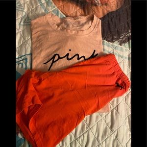 Pink 2 set short is a small sweatshirt is a m